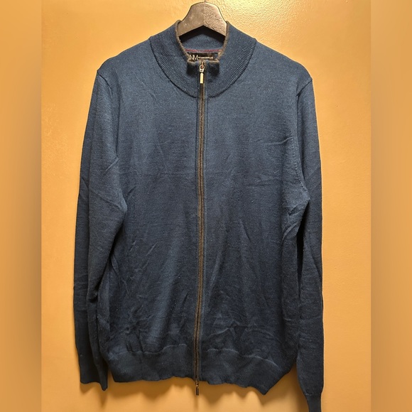 Neiman Marcus blue full zip wool blend sweater - Picture 1 of 7